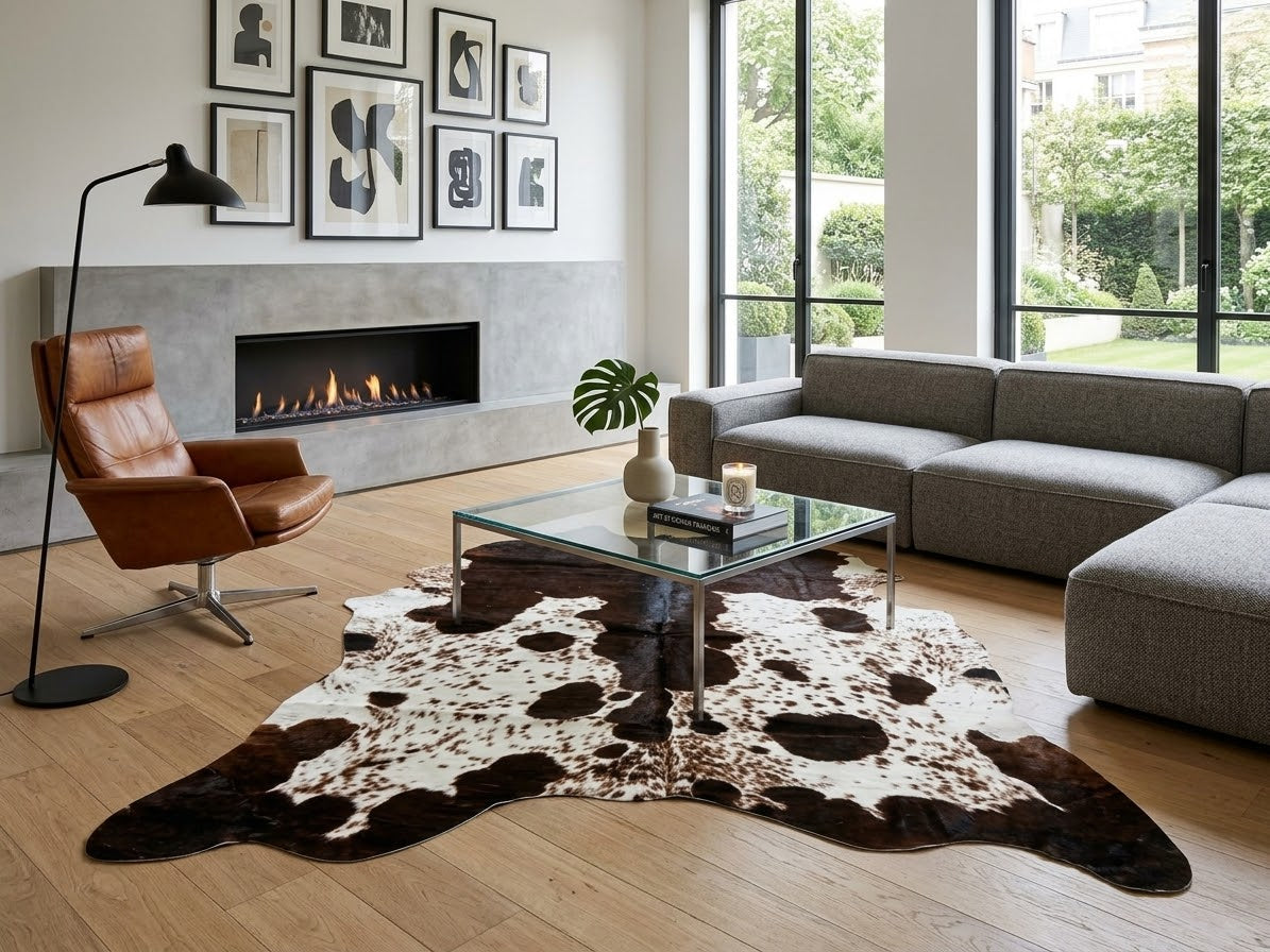 Tapis Fausse Peau de Vache Tacheté Marron et Blanc - 150x110 cm TP545