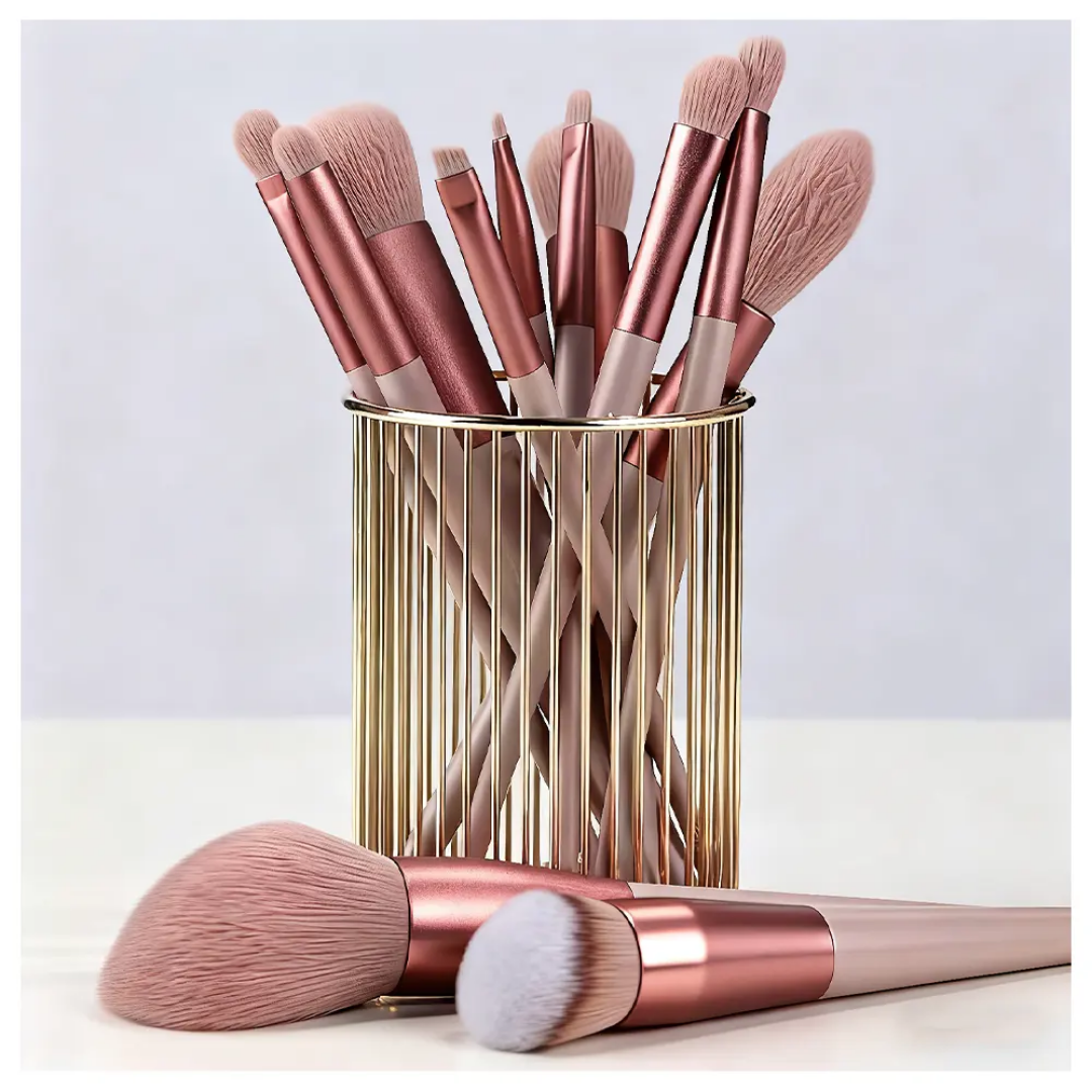 Set Professionnel 13 Pinceaux de Maquillage & Pochette Velours - Collection "Rose Gold"