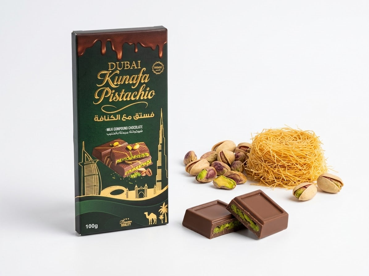Tablette de Chocolat de Dubaï au Kunafa et Pistache _ 100 grs