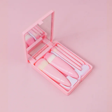 Compact 5-Piece Makeup Brush Set with Built-in Mirror - Travel Edition