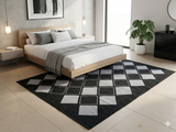 Tapis de Salon Tissé Géométrique Noir & Blanc Motif Losanges – 180 x 120 cm