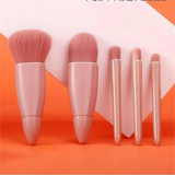 Compact 5-Piece Makeup Brush Set with Built-in Mirror - Travel Edition