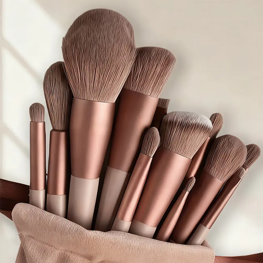 Set Professionnel 13 Pinceaux de Maquillage & Pochette Velours - Collection "Rose Gold"
