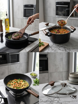 Set de Cuisine Premium DSTT® – 3 Pièces Antiadhésives en Pierre / Effet Granit & Poignées Effet Bois