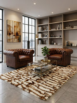 Tapis Fausse Fourrure Jacquard Tigré Marron et Blanc - 185x130 cm _ TPS542