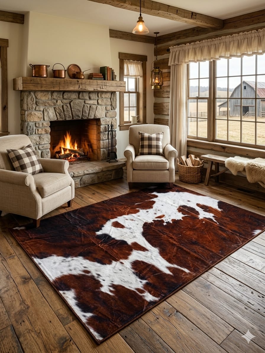 Tapis Rectangulaire Peau de Vache Synthétique (180 × 120 cm)