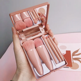 Compact 5-Piece Makeup Brush Set with Built-in Mirror - Travel Edition