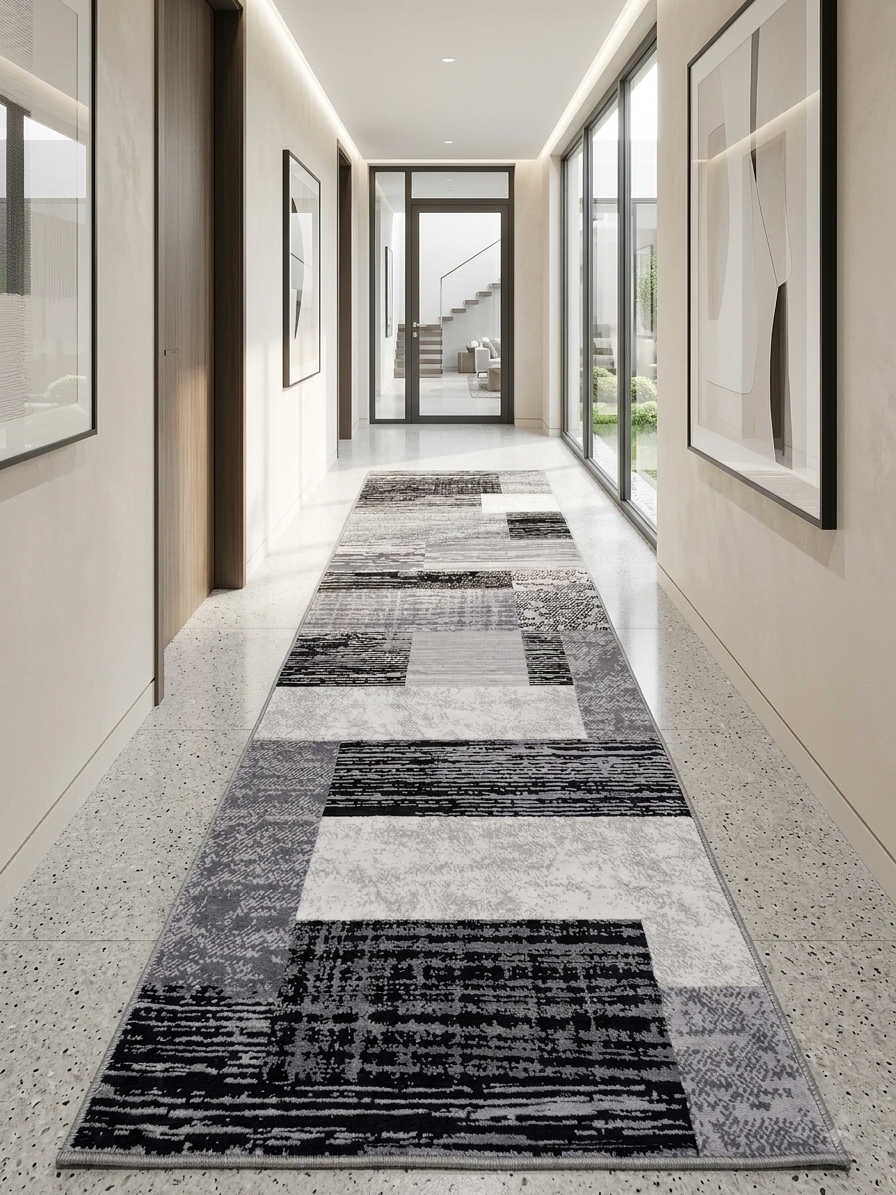 Tapis de Couloir Tissé Géométrique "Urban Grid" - 180 x 60 cm