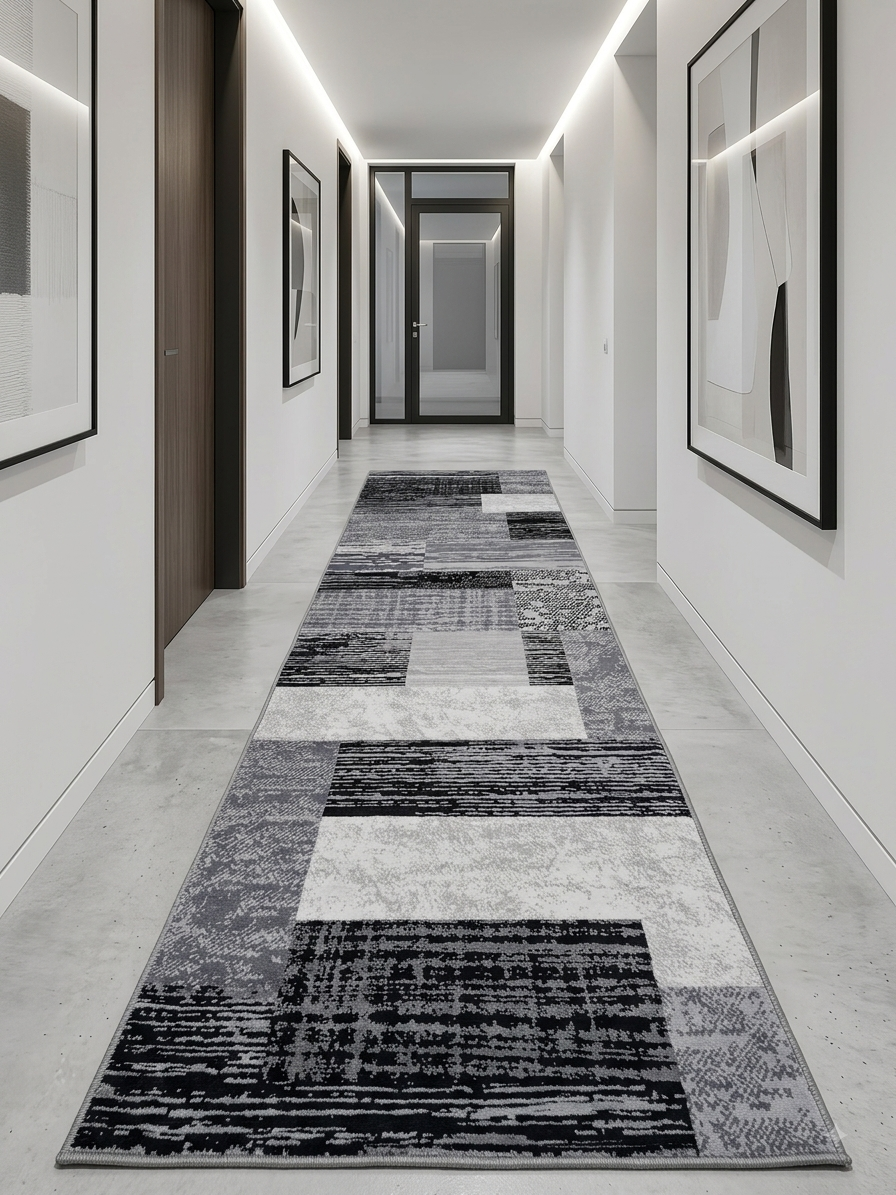 Tapis de Couloir Tissé Géométrique "Urban Grid" - 180 x 60 cm