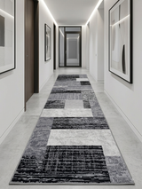 Tapis de Couloir Tissé Géométrique "Urban Grid" - 180 x 60 cm