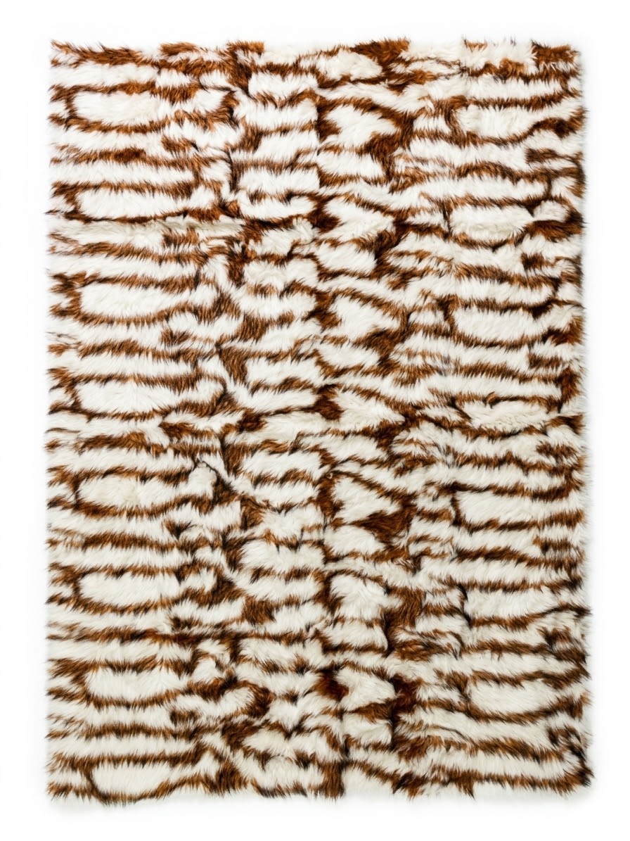 Tapis Fausse Fourrure Jacquard Tigré Marron et Blanc - 185x130 cm _ TPS542