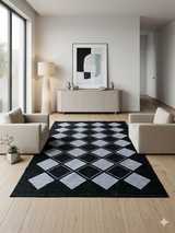 Tapis de Salon Tissé Géométrique Noir & Blanc Motif Losanges – 180 x 120 cm