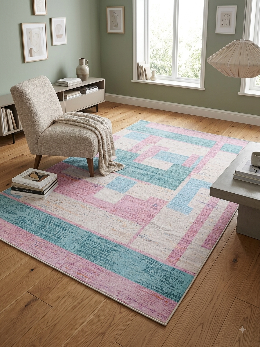Tapis Moderne Woven Geometric Pastel — 240 × 150 cm