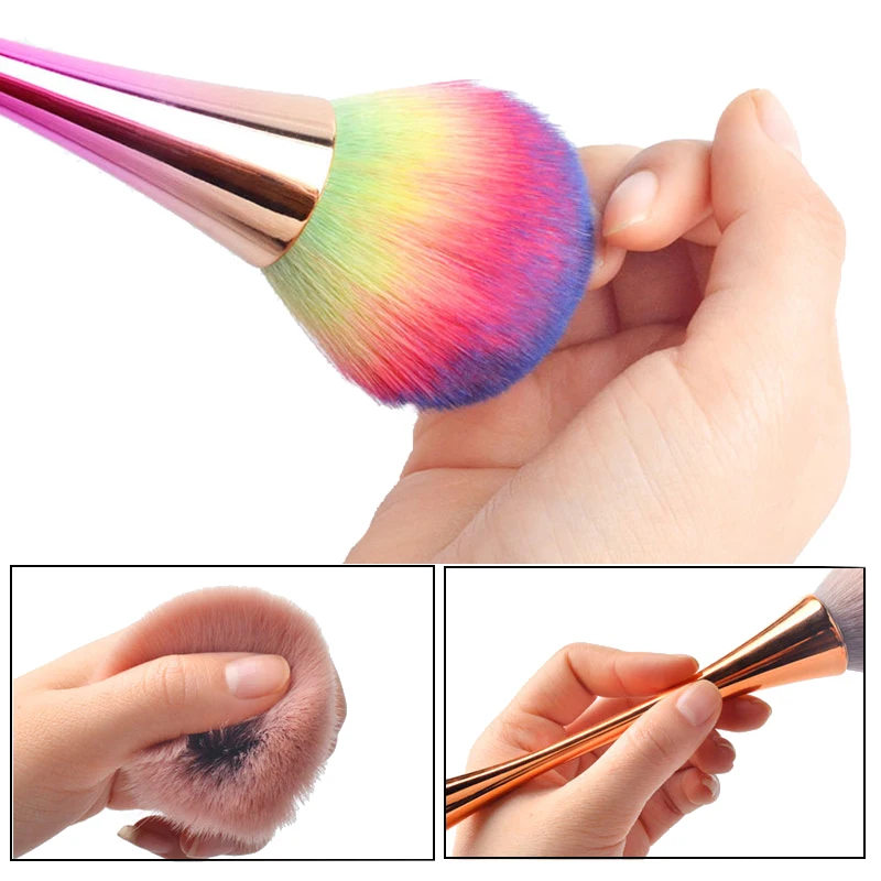 Pinceau Poudre XL Magique - Manche Métallisé Ergonomique & Poils Multicolores