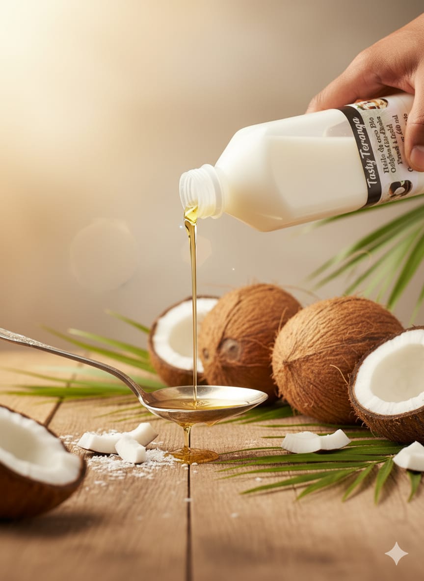 Huile de Coco Vierge Bio - Pressée à Froid 100% Pure - Qualité Alimentaire & Cosmétique (500 ml) | Tasty Teranga