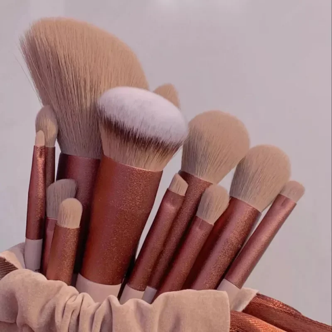 Set Professionnel 13 Pinceaux de Maquillage & Pochette Velours - Collection "Rose Gold"
