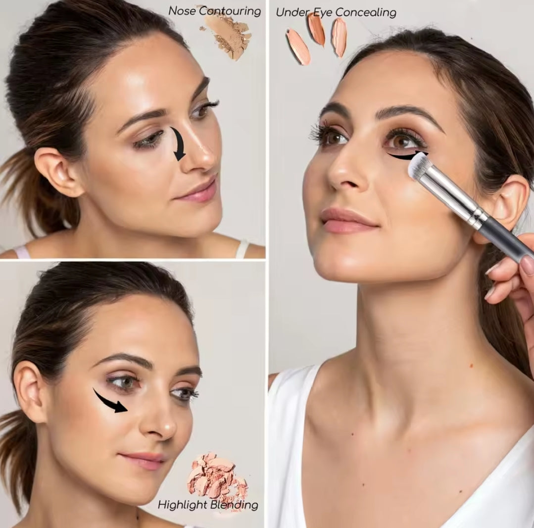 3 pcs Pinceau Correcteur Concealer & Teint Biseauté - Précision Haute Densité _ 3 pièces