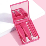 Compact 5-Piece Makeup Brush Set with Built-in Mirror - Travel Edition