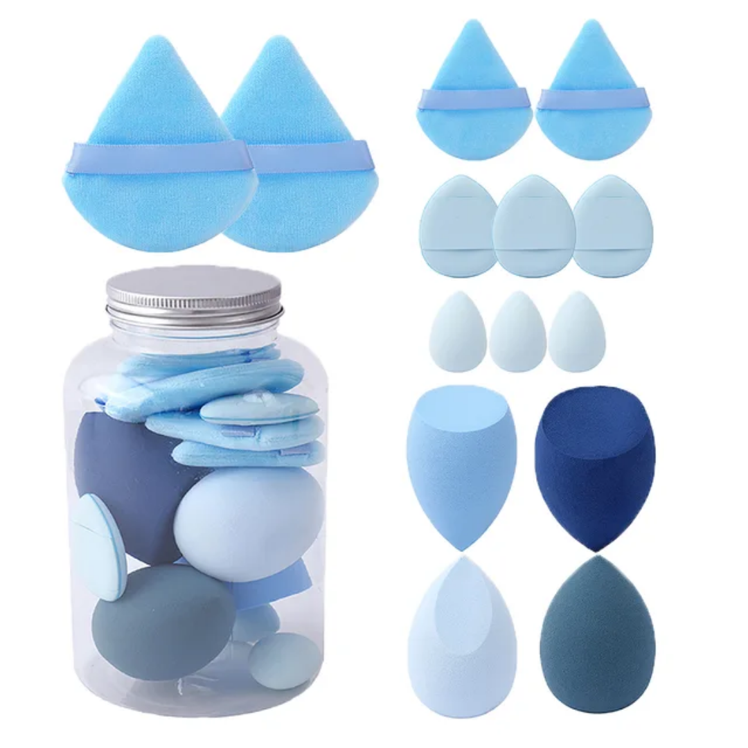 Set Ultime de Éponges de Maquillage & Houppettes Velvet (14 pièces) - Bocal de Rangement Offert
