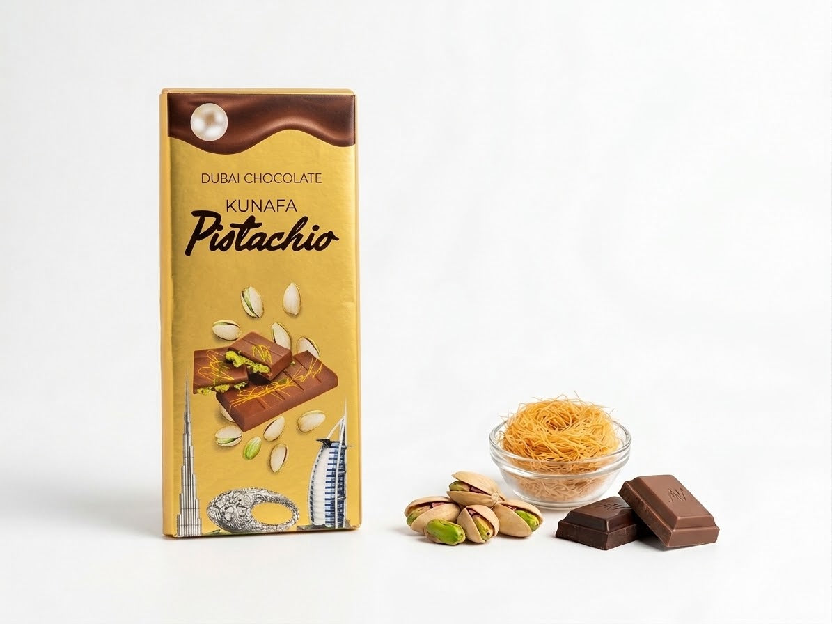 Tablette de Chocolat au Lait Premium de Dubaï au Kunafa et Pistache _ 100 grs