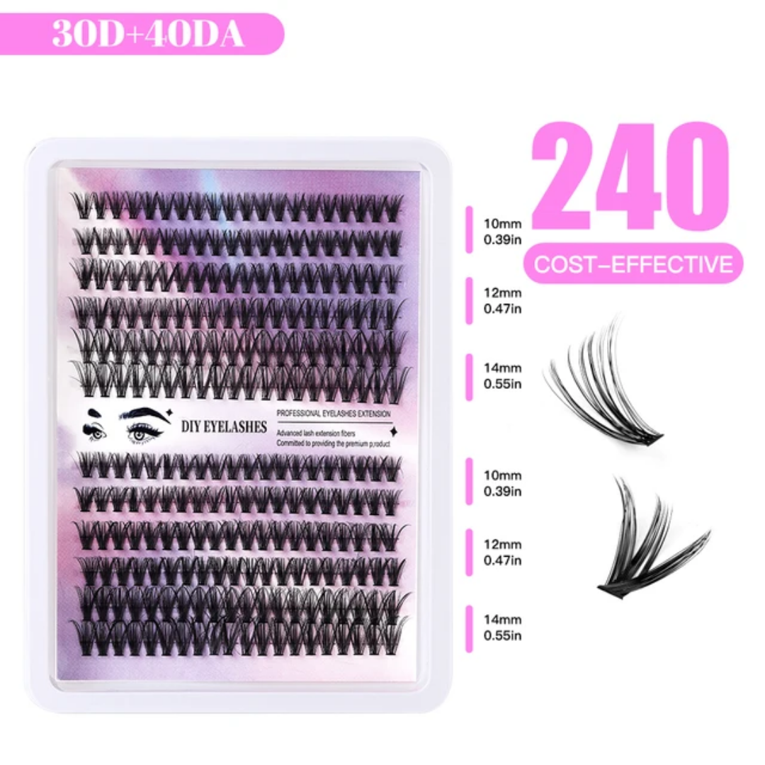 Extensions de cils DIY découpage synthétique 240 pcs